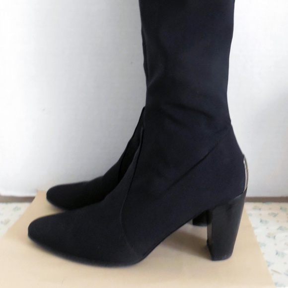 Donald J Pliner Women's Made in Italy Black Tall Stretch Fabric Heeled Boots EUC - Picture 2 of 8